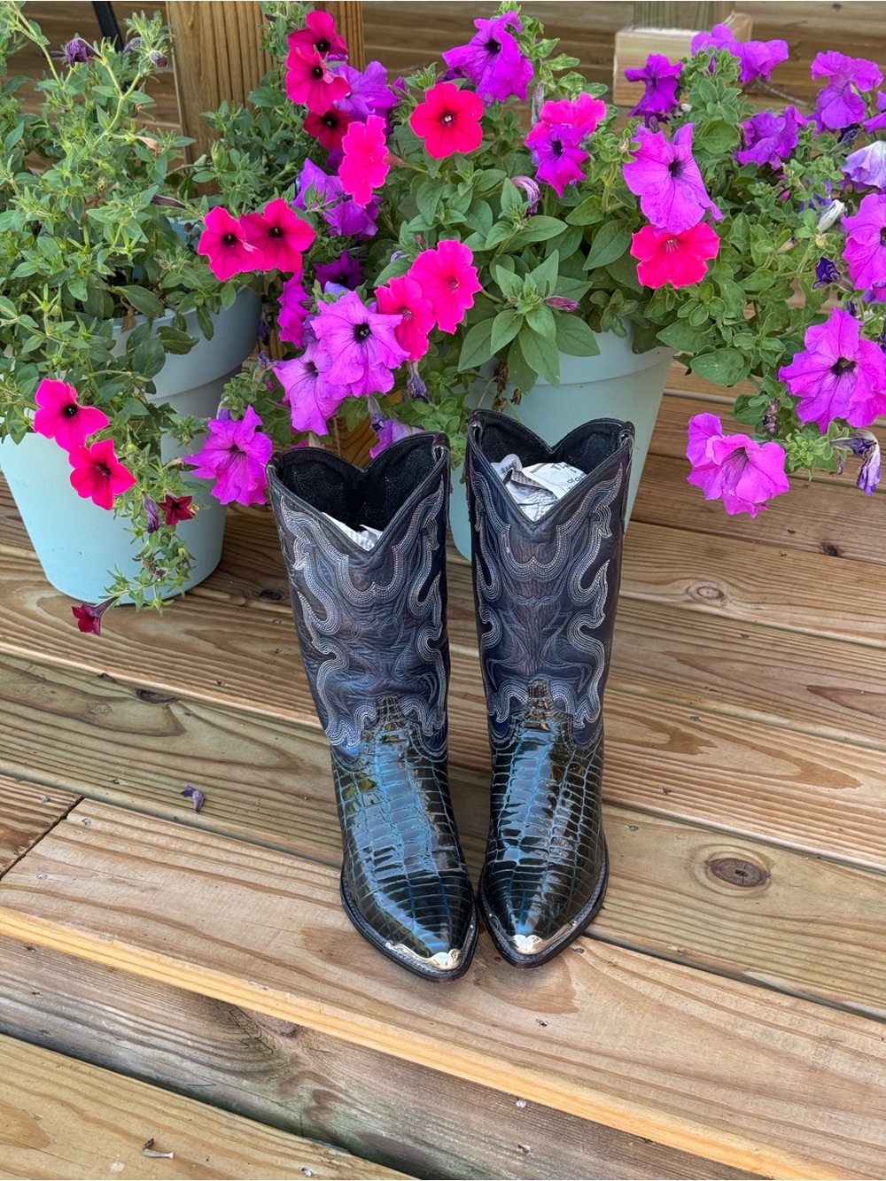 Women's blueberry color Croc-Effect Western Heeled Boots
